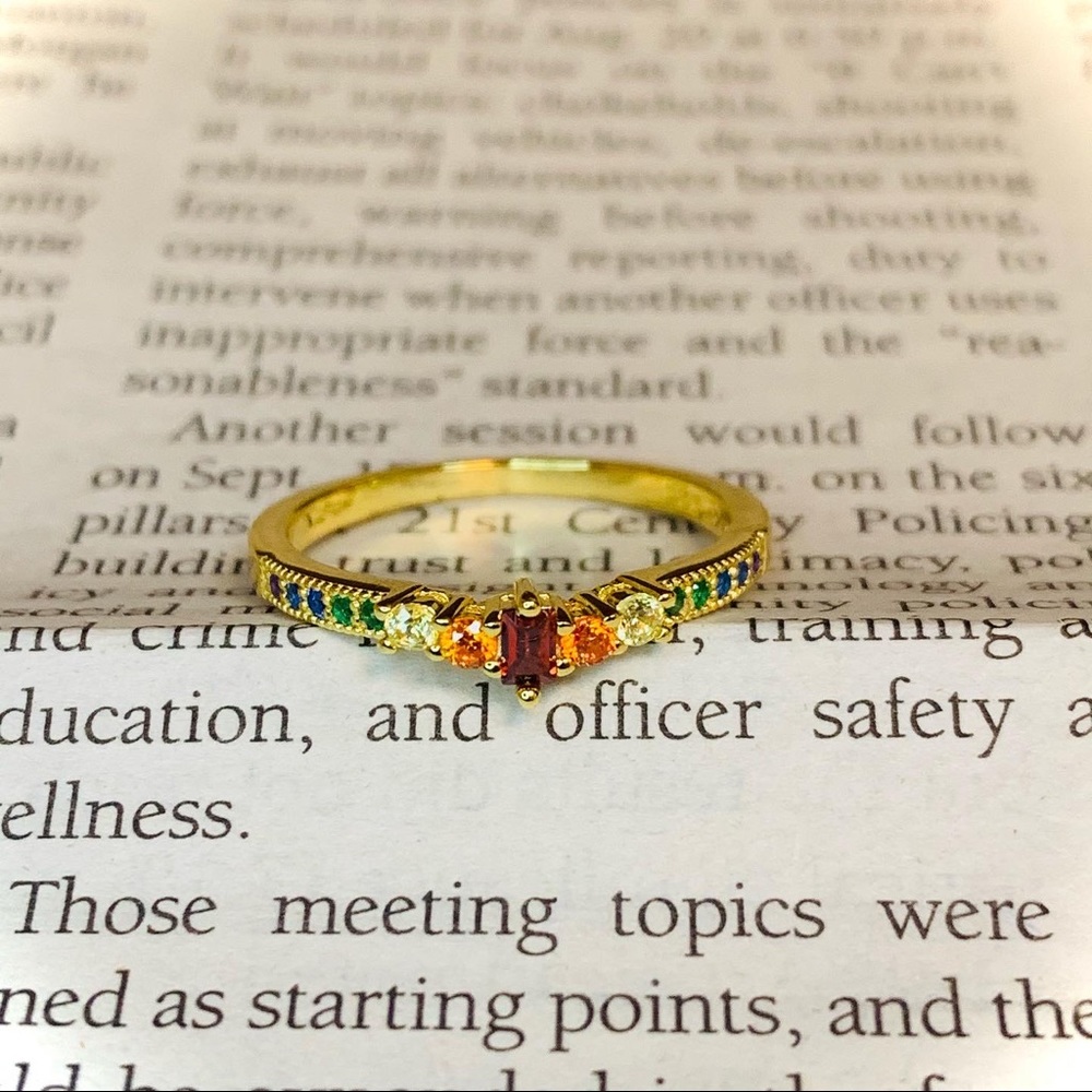 Sterling Silver Yellow Gold Emerald Cut 🌈Ring